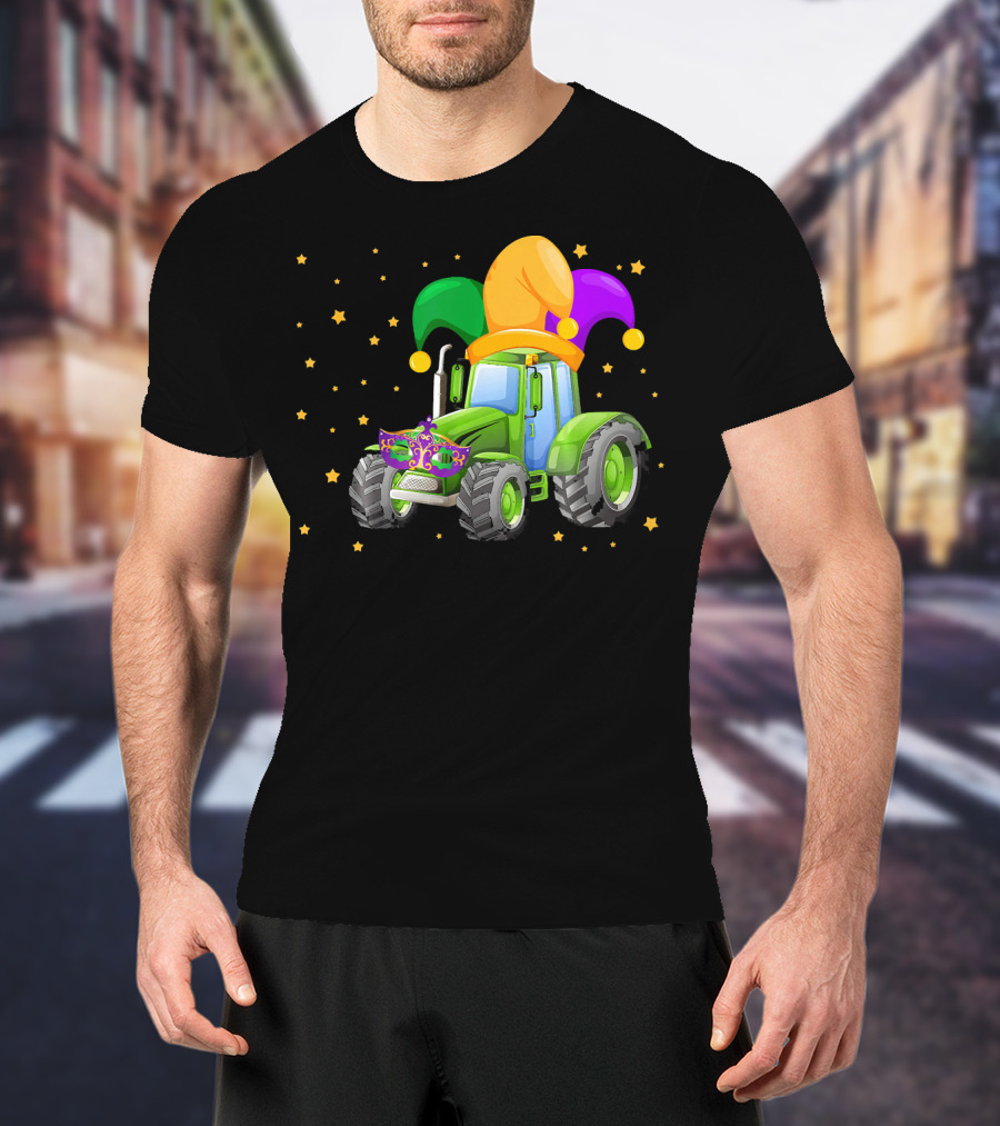 Mardi Gras Tractor With Jester Hat And Mask T-Shirt