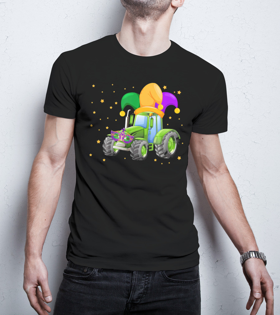 Mardi Gras Tractor With Jester Hat And Mask T-Shirt