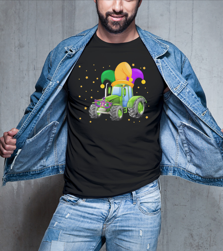 Mardi Gras Tractor With Jester Hat And Mask T-Shirt