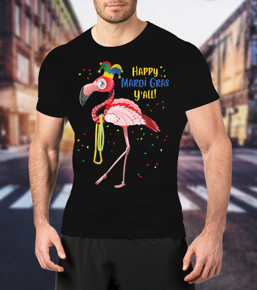 Happy Mardi Gras Y'all Flamingo Jester Hat Fat Tuesday T-Shirt