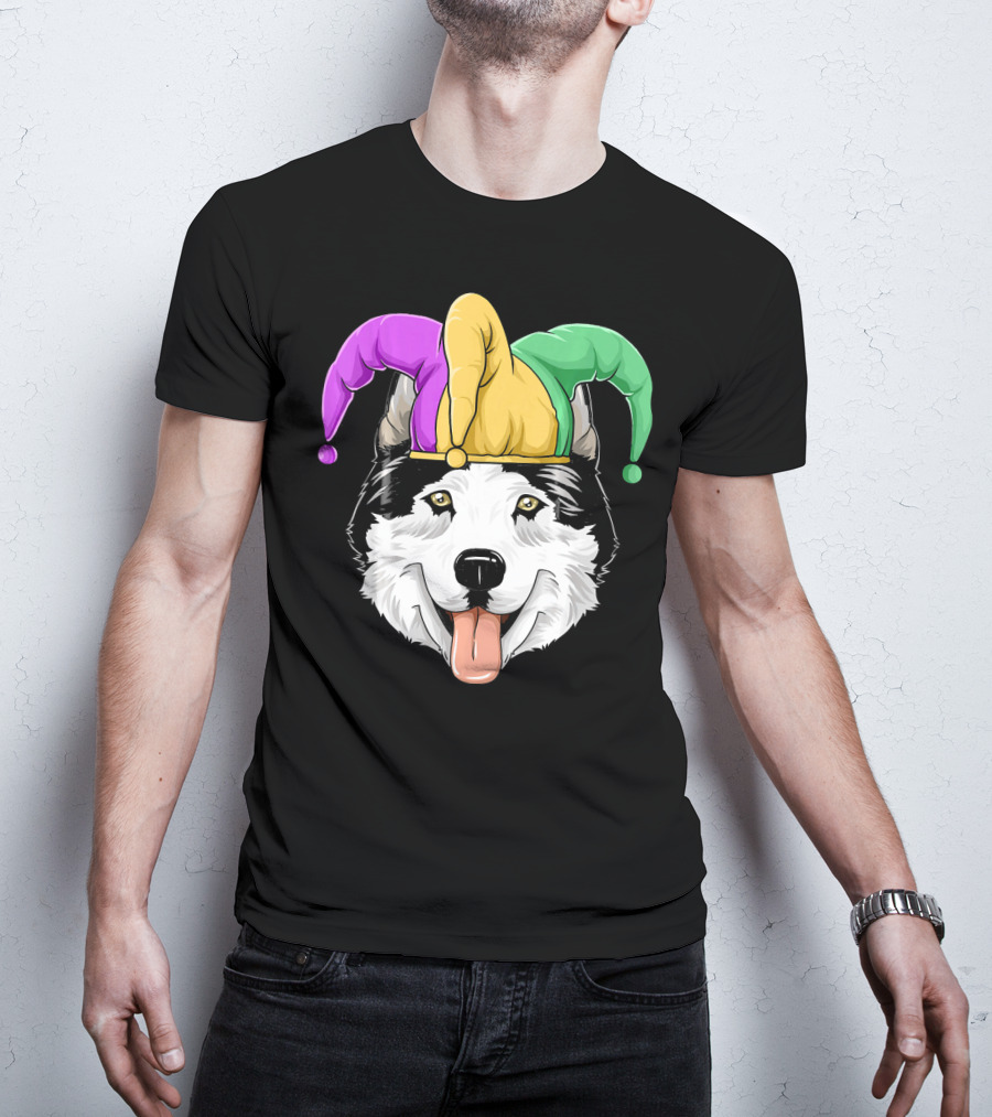 Mardi Gras Husky With Carnival Jester Hat T-Shirt