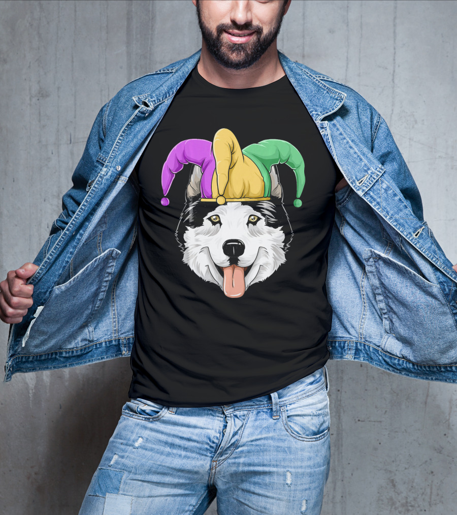 Mardi Gras Husky With Carnival Jester Hat T-Shirt