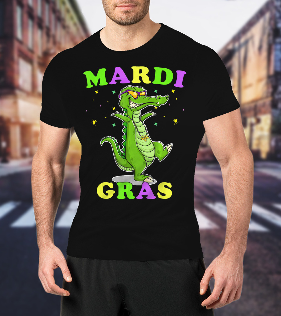 Mardi Gras Alligator Party With Sunglasses And Beads T-Shirt