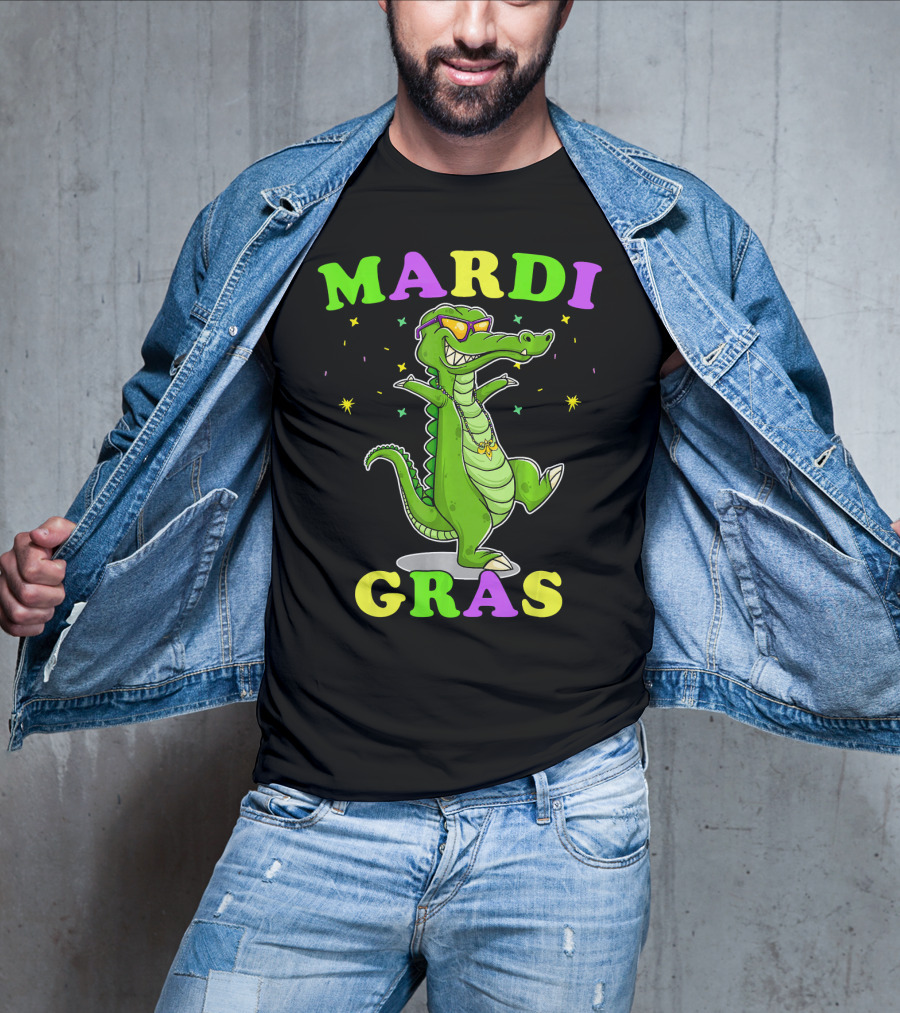 Mardi Gras Alligator Party With Sunglasses And Beads T-Shirt