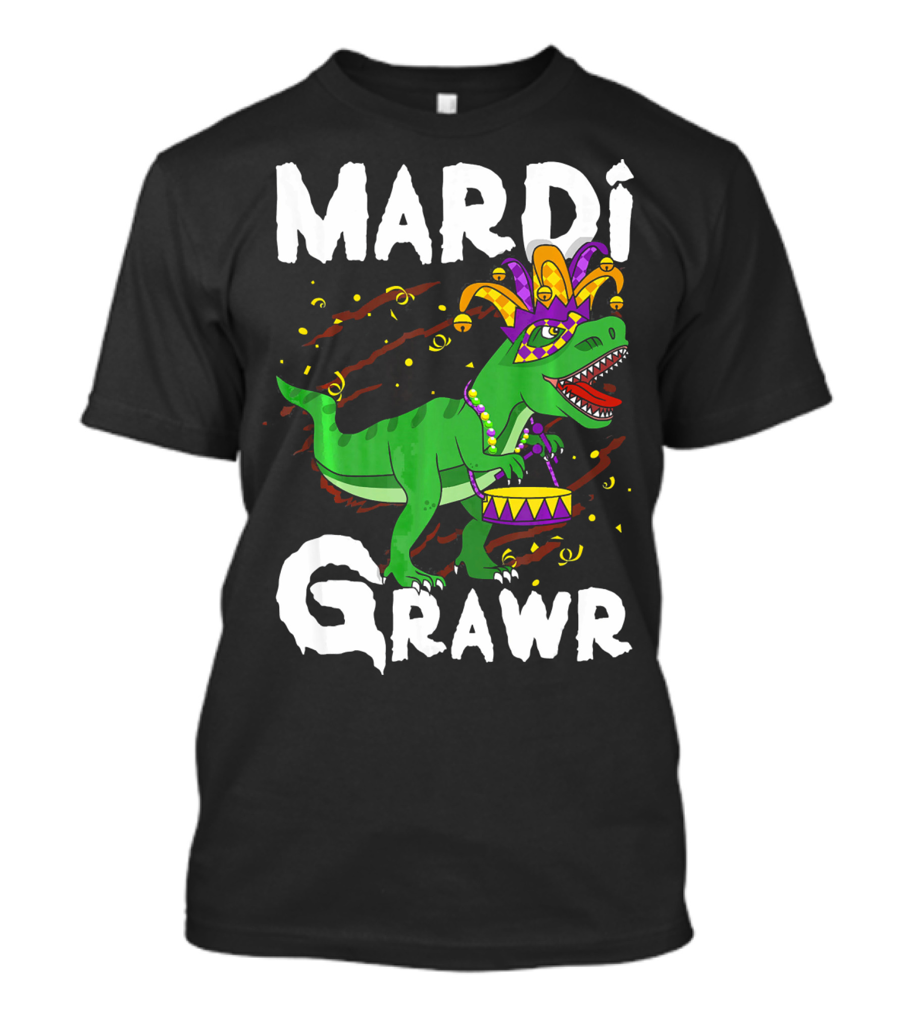 Mardi Grawr Rex Dinos Funny Mardi Gras T-Rex Jester Hat T-Shirt