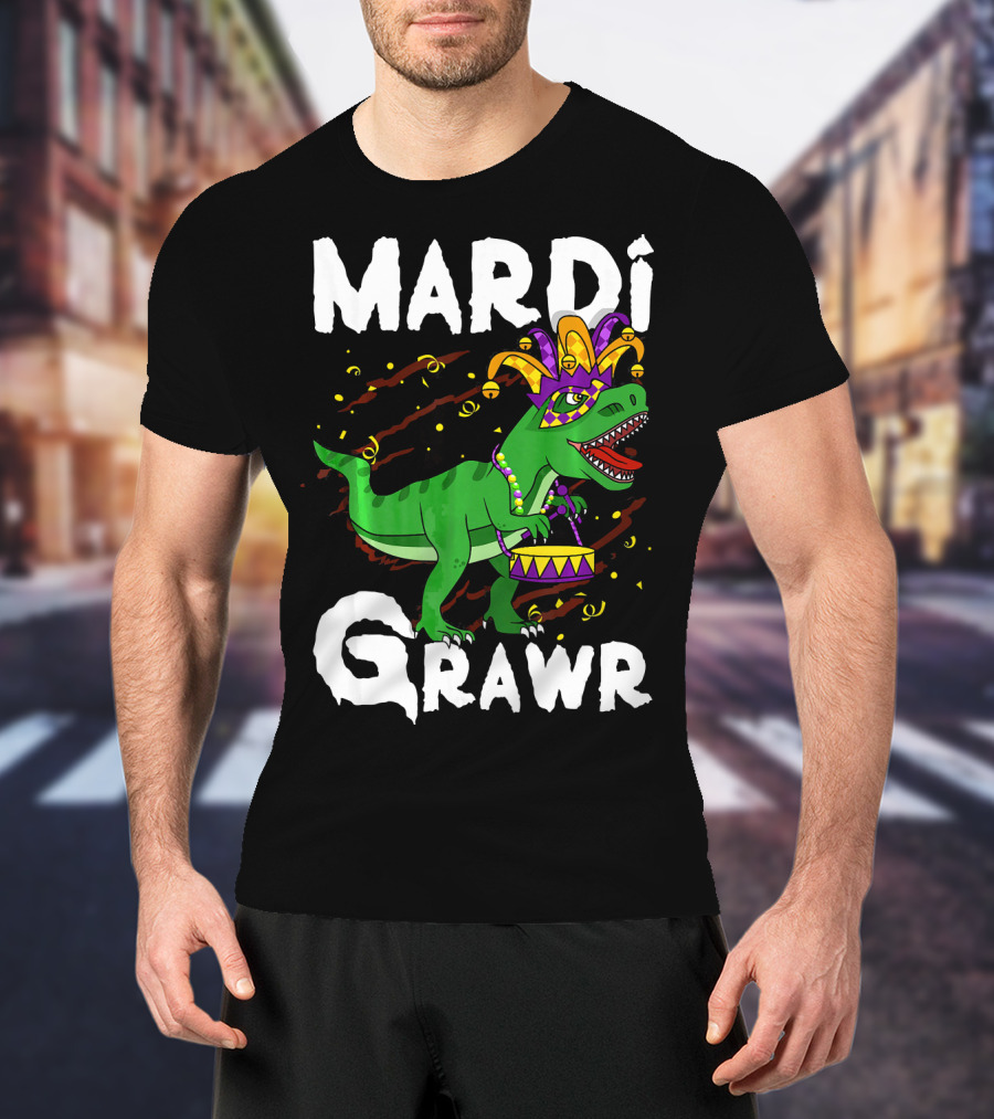 Mardi Grawr Rex Dinos Funny Mardi Gras T-Rex Jester Hat T-Shirt