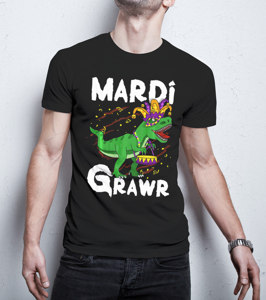 Mardi Grawr Rex Dinos Funny Mardi Gras T-Rex Jester Hat T-Shirt