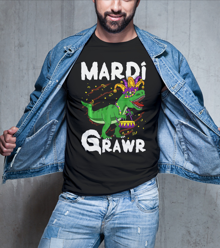 Mardi Grawr Rex Dinos Funny Mardi Gras T-Rex Jester Hat T-Shirt