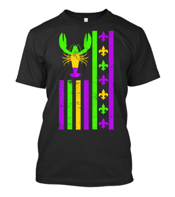American Flag Mardi Gras Crawfish Fleur-de-Lis Stripes T-Shirt