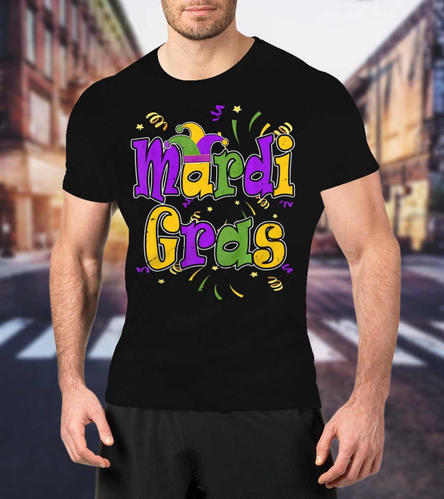 Mardi Gras Colorful Celebration Letters And Decorations T-Shirt