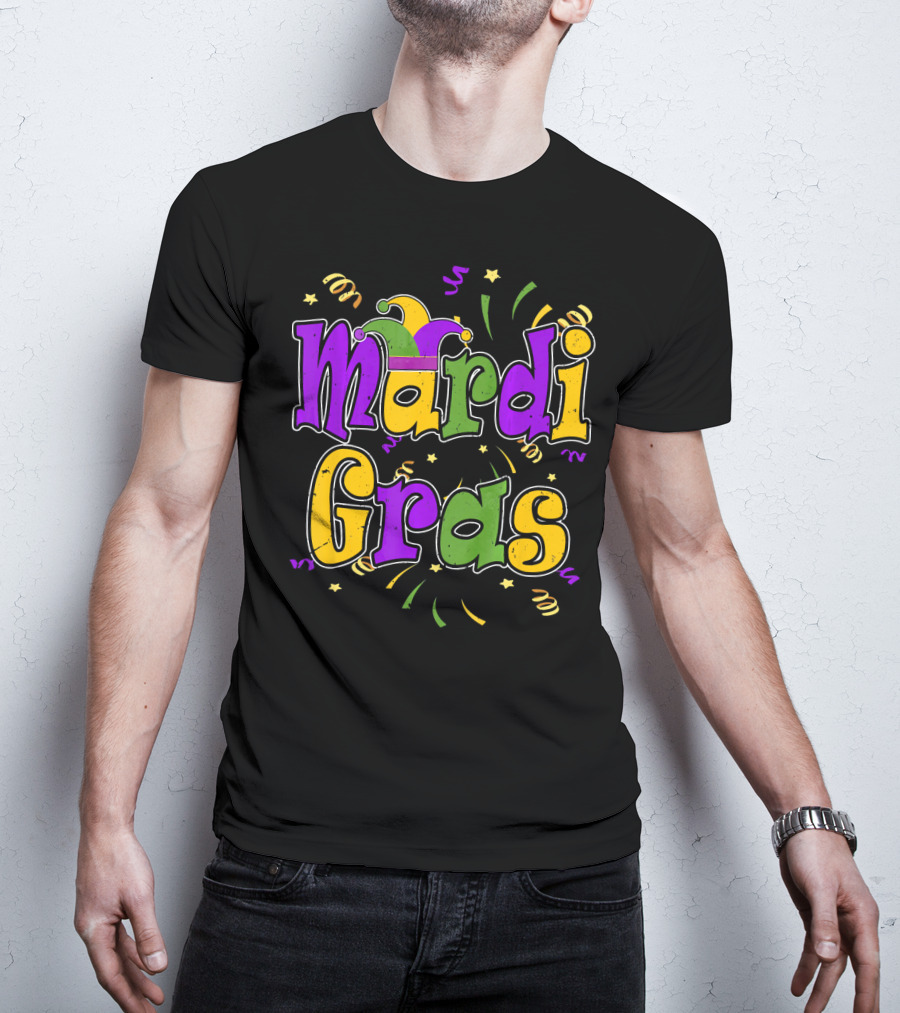 Mardi Gras Colorful Celebration Letters And Decorations T-Shirt