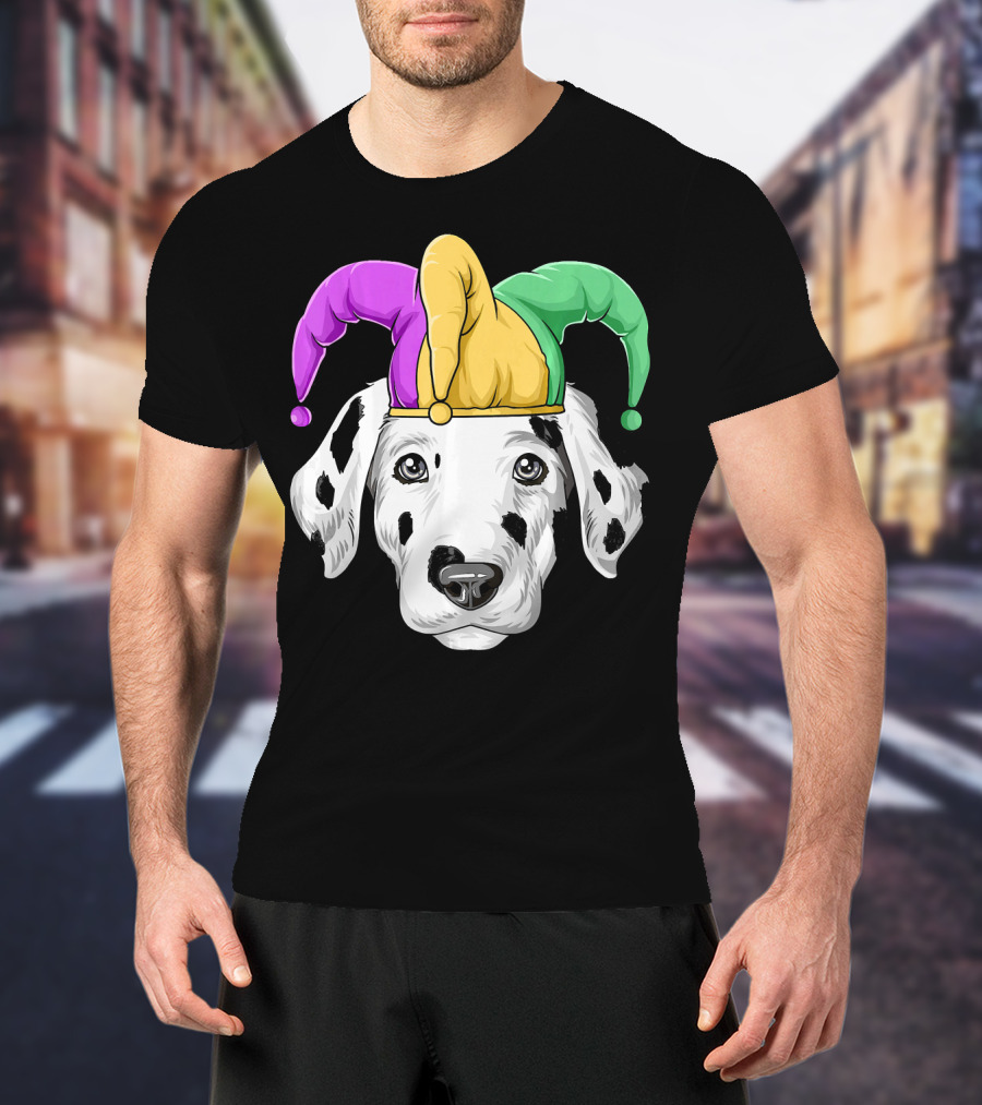 Mardi Gras Dalmatian Jester Hat Carnival Costume T-Shirt