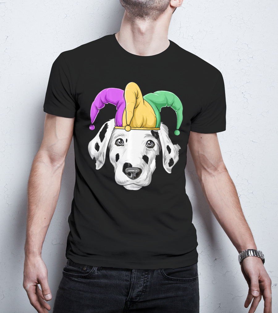 Mardi Gras Dalmatian Jester Hat Carnival Costume T-Shirt