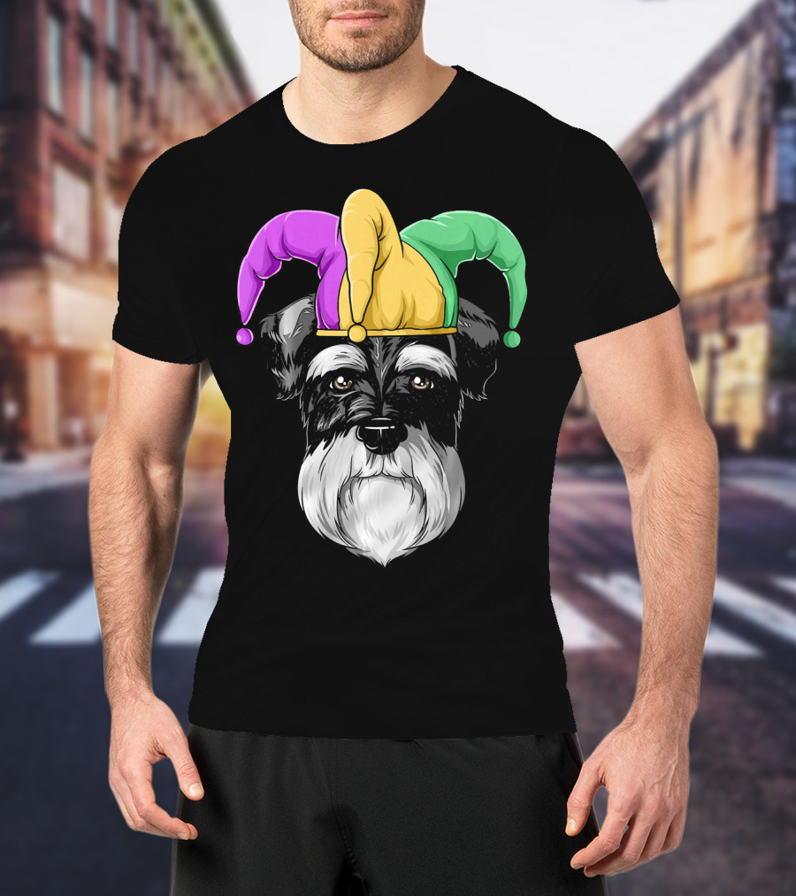 Mardi Gras Schnauzer Jester Carnival Hat Party T-Shirt