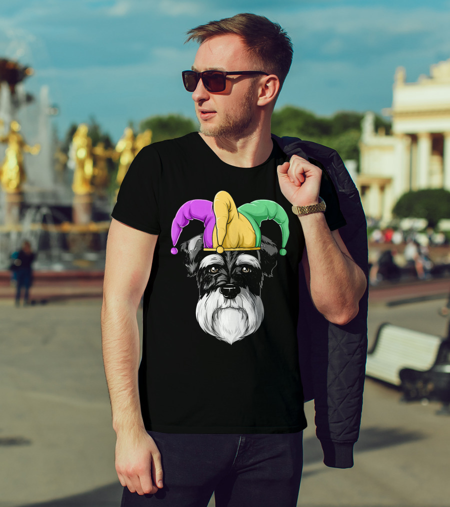 Mardi Gras Schnauzer Jester Carnival Hat Party T-Shirt