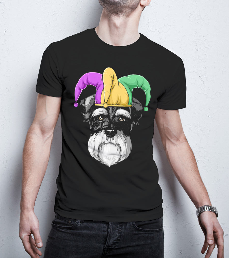Mardi Gras Schnauzer Jester Carnival Hat Party T-Shirt
