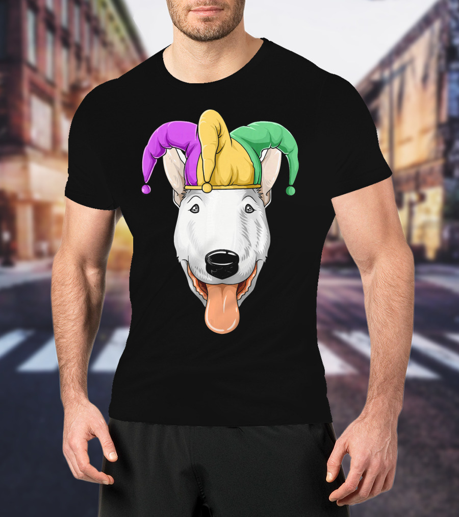 Mardi Gras Bull Terrier Jester Hat Carnival Bul T-Shirt