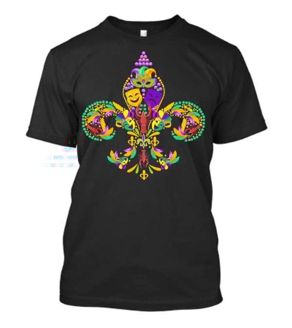 Fleur De Lis Mardi Gras Mask New Orleans Comedy Tragedy T-Shirt
