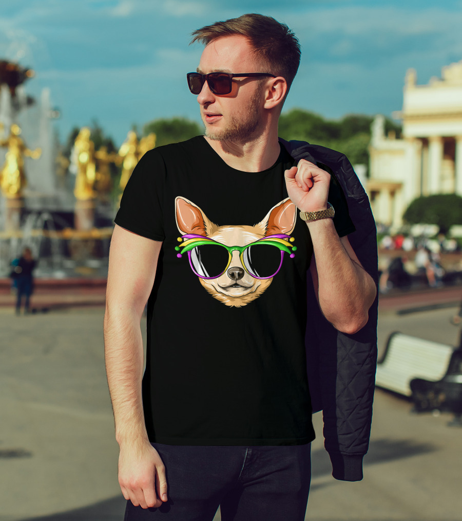 Chihuahua Mardi Gras Carnival Mask Sunglasses T-Shirt