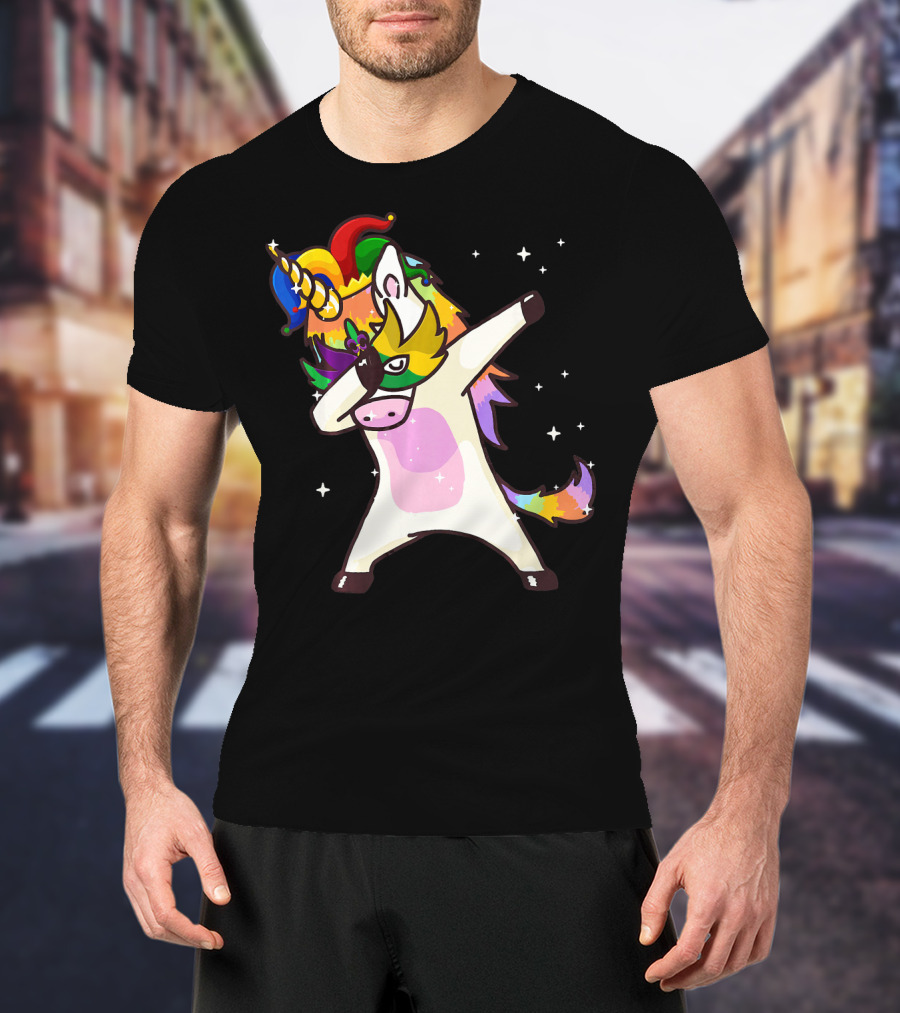 Mardi Gras Dabbing Unicorn Jester Mask Party T-Shirt