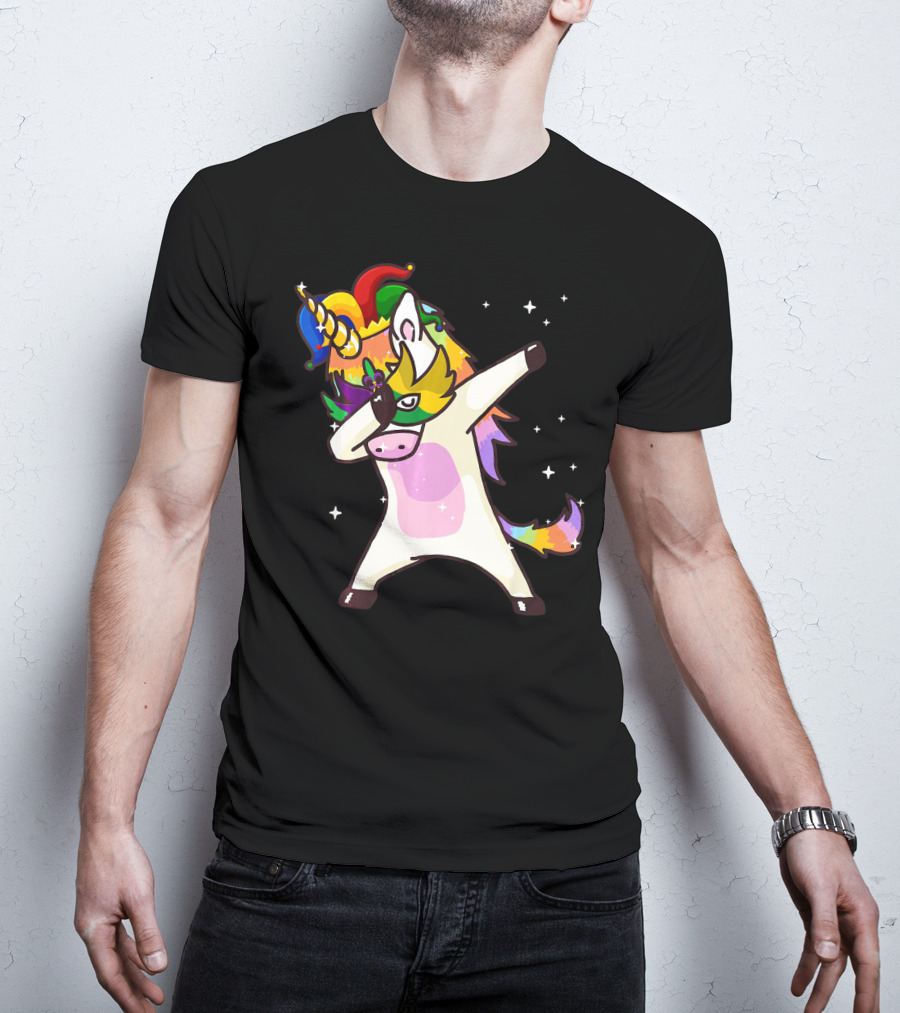 Mardi Gras Dabbing Unicorn Jester Mask Party T-Shirt