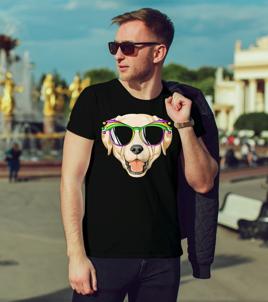 Labrador Dog With Mardi Gras Jester Carnival Mask Glasses T-Shirt