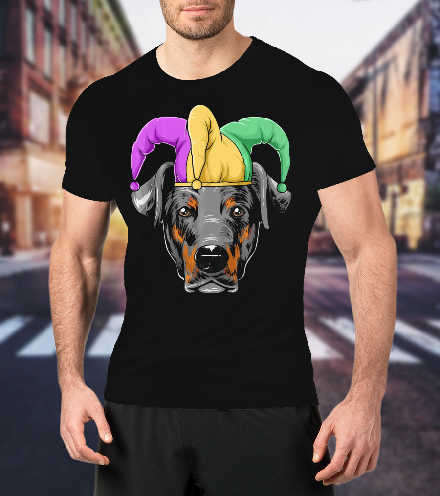 Mardi Gras Doberman Jester Hat Carnival Doberma T-Shirt