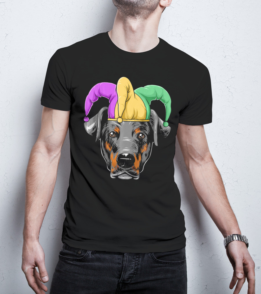 Mardi Gras Doberman Jester Hat Carnival Doberma T-Shirt