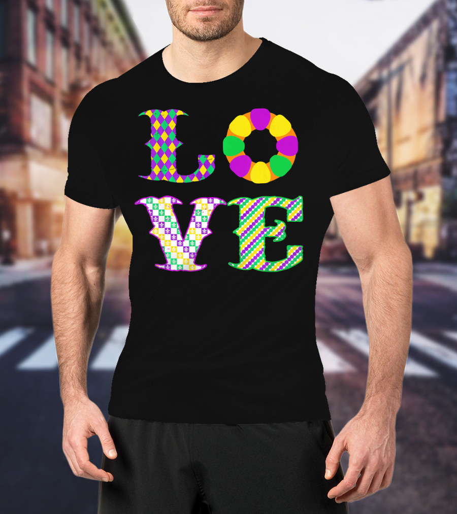Mardi Gras Love Harlequin Pattern New Orleans T-Shirt