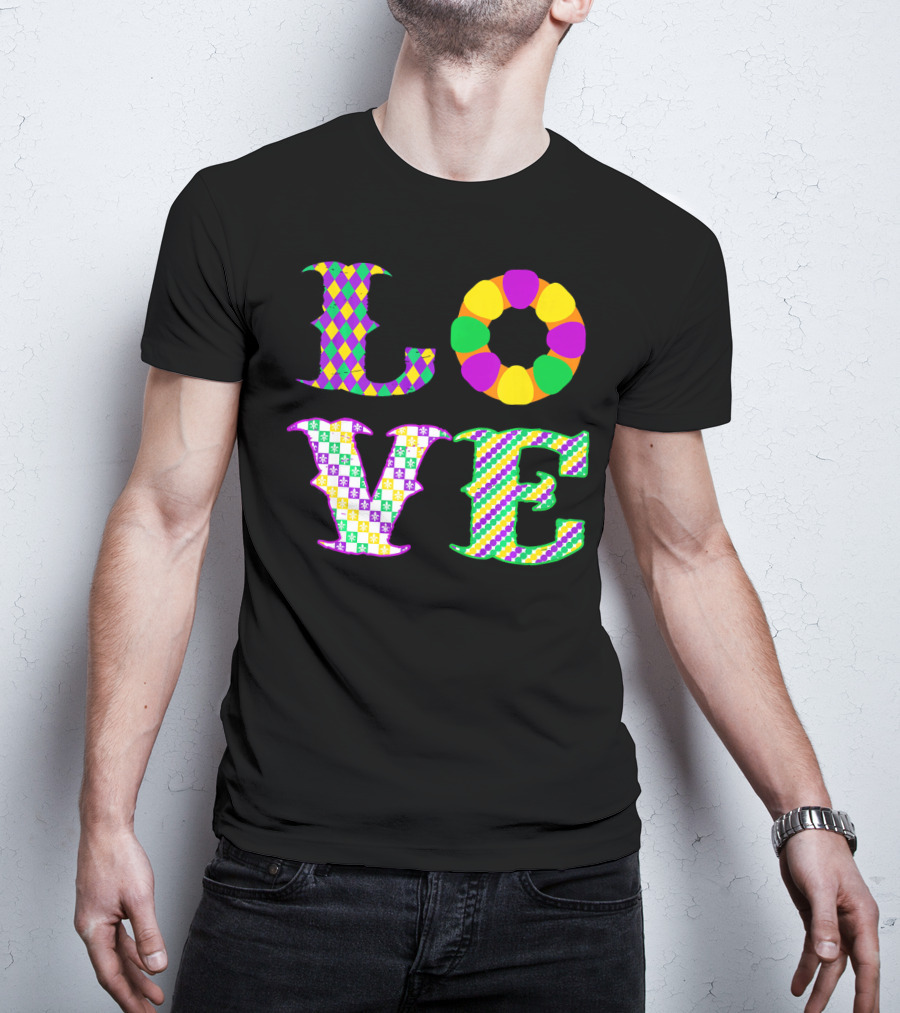 Mardi Gras Love Harlequin Pattern New Orleans T-Shirt