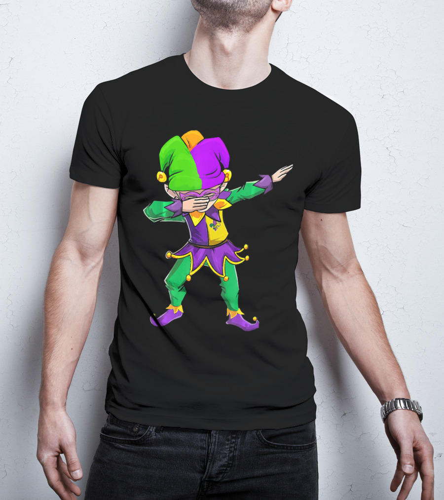 Mardi Gras Funny Dabbing Jester In Purple Green And Gold T-Shirt