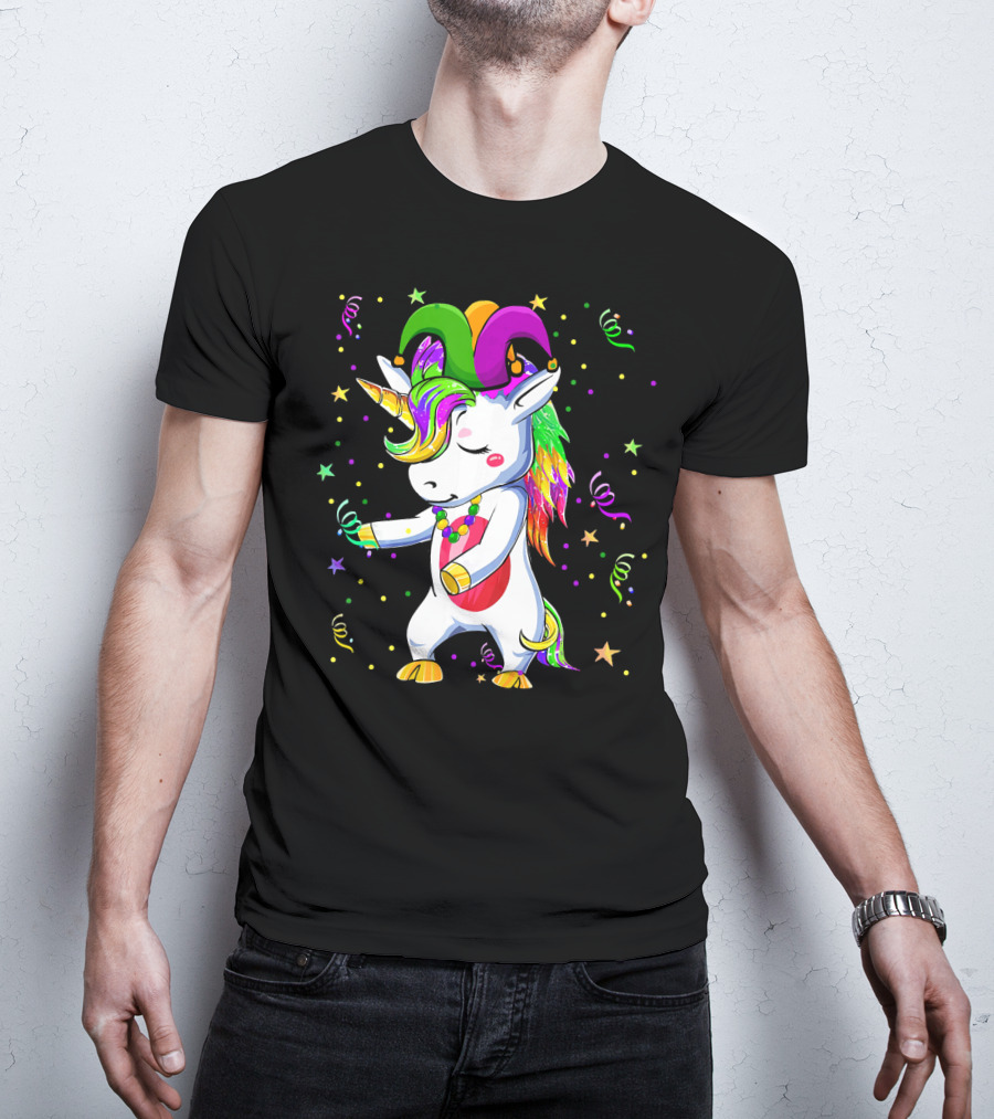 Flossing Unicorn Mardi Gras Jester Costume Dance T-Shirt