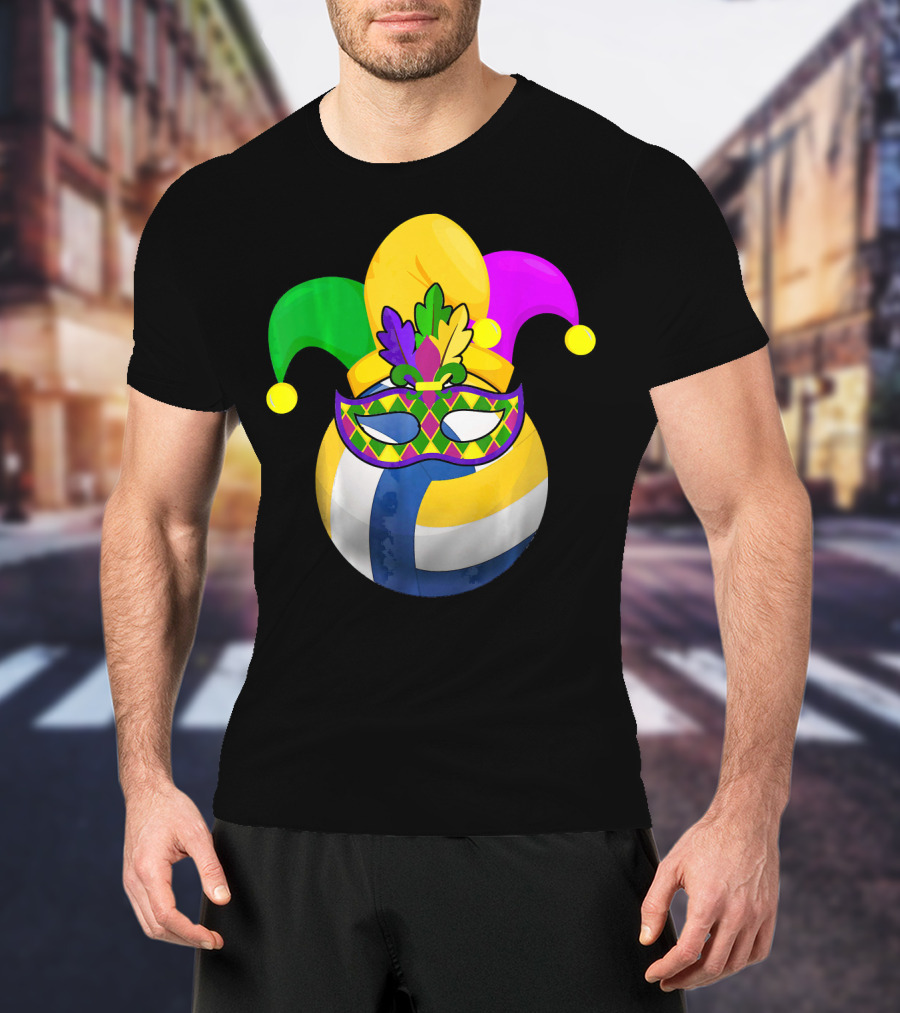 Volleyball Mardi Gras Jester Mask Carnival Ball T-Shirt