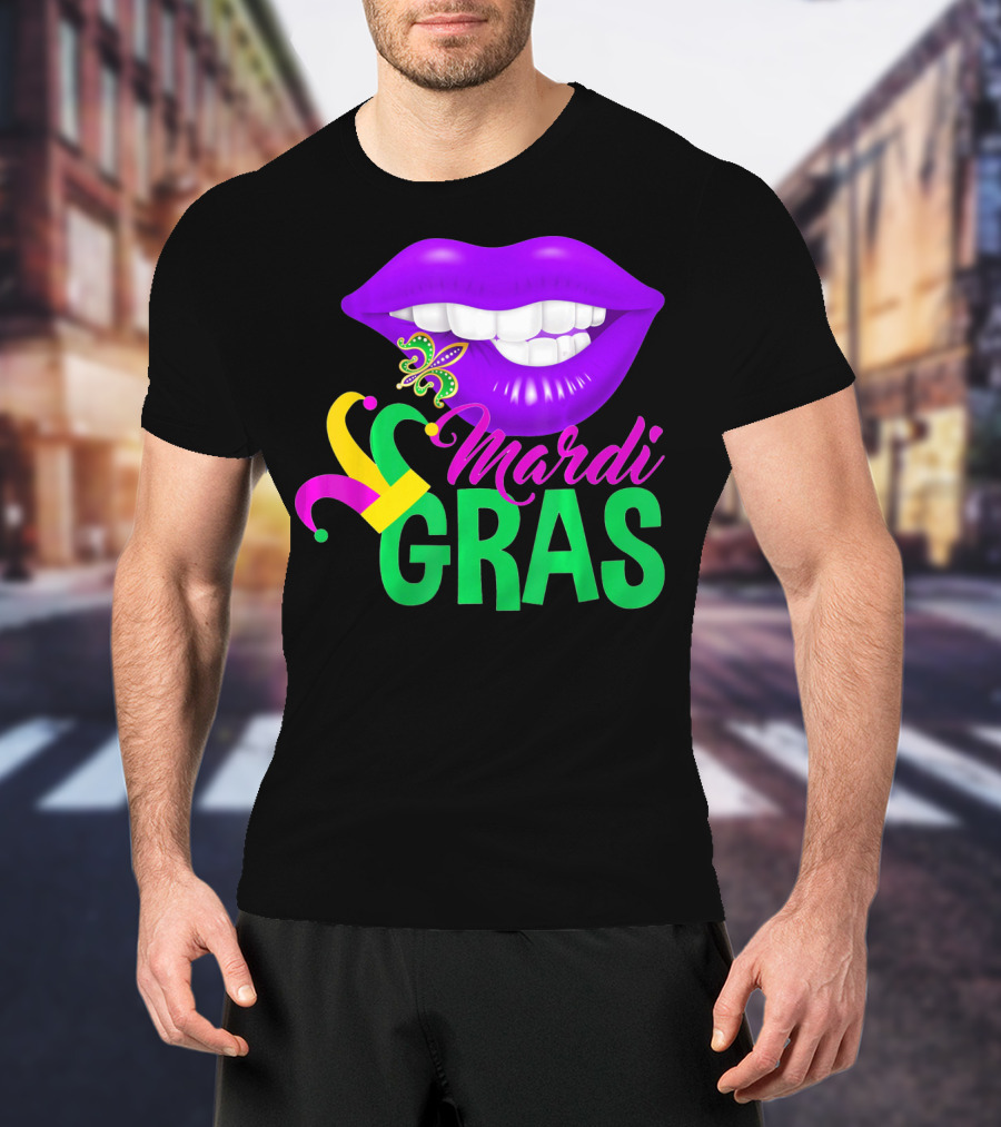 Mardi Gras Lips With Jester Hat And Fleur-de-Lis T-Shirt