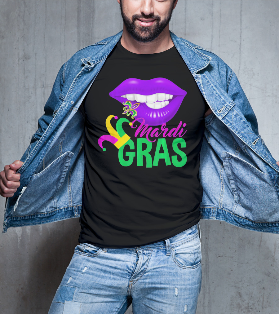 Mardi Gras Lips With Jester Hat And Fleur-de-Lis T-Shirt