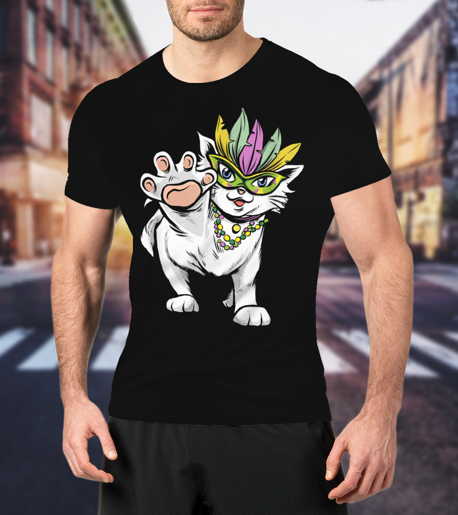 White Cat Mardi Gras Good Luck And Happiness T-Shirt