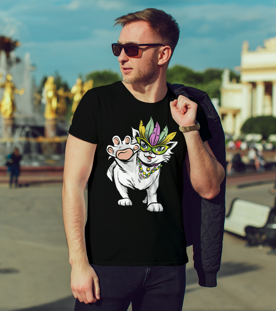 White Cat Mardi Gras Good Luck And Happiness T-Shirt