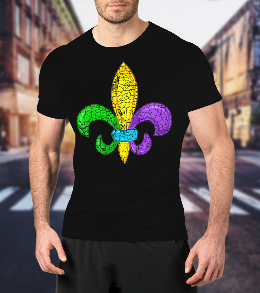 Fleur De Lis Mardi Gras Cute Fat Tuesday Cracked Texture T-Shirt