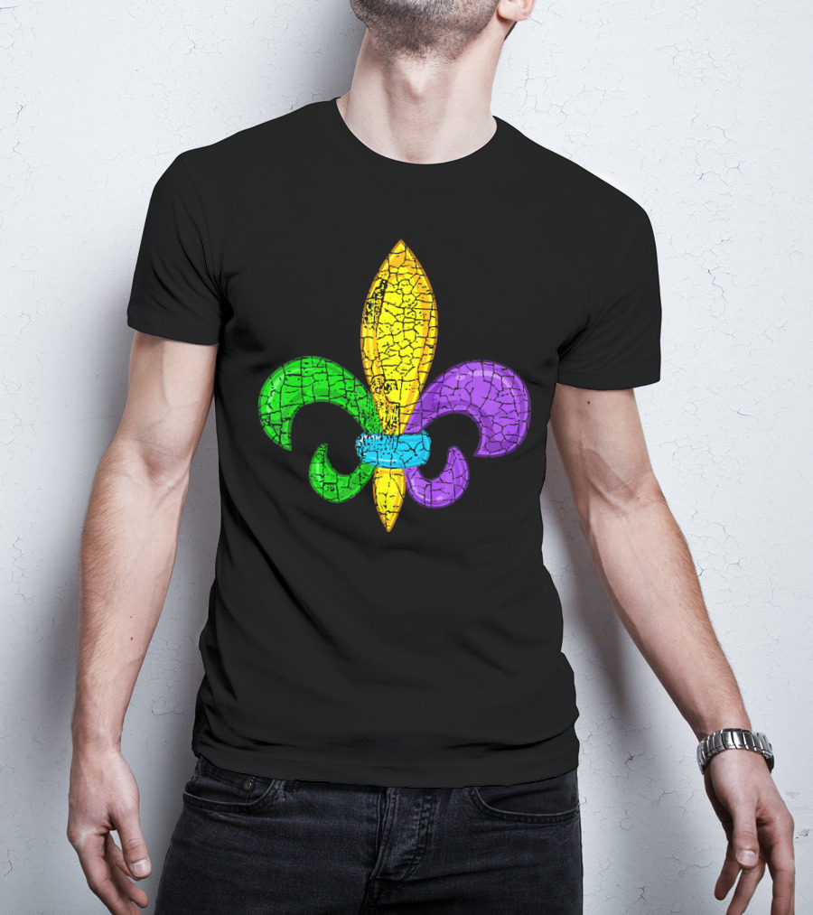 Fleur De Lis Mardi Gras Cute Fat Tuesday Cracked Texture T-Shirt