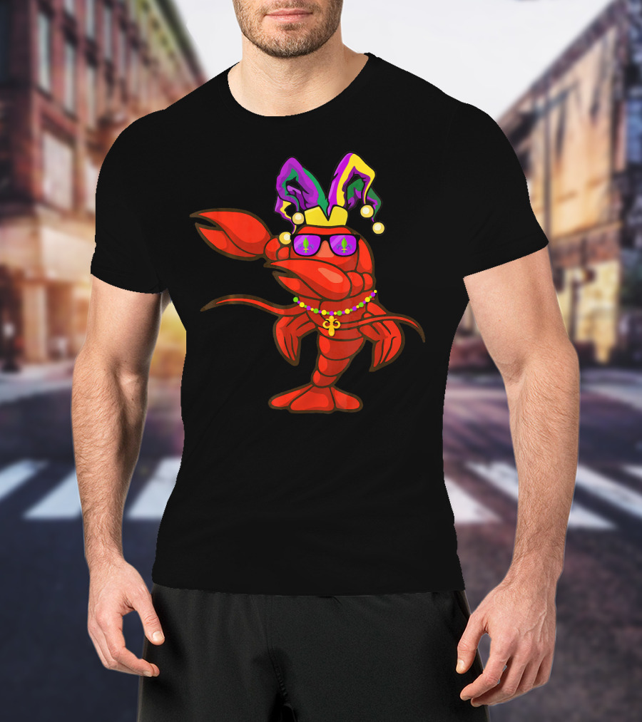 Dabbing Crawfish Mardi Gras Bead Hat Party T-Shirt