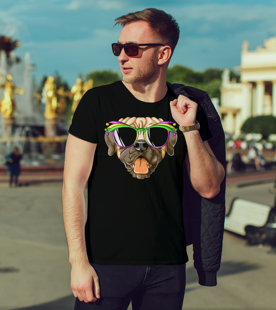 Mardi Gras Carnival Mask Mastiff Sunglasses Fun T-Shirt