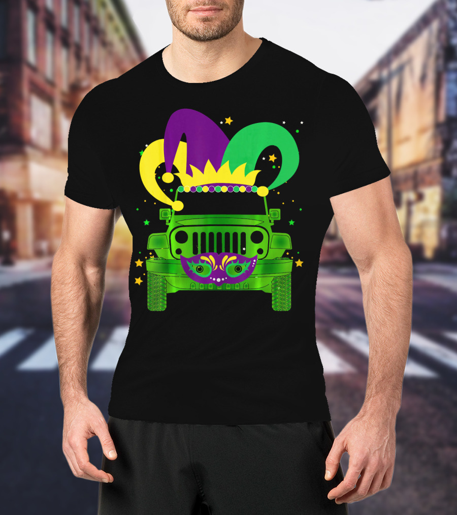 Mardi Gras Jester Hat Mask Jeep Love T-Shirt