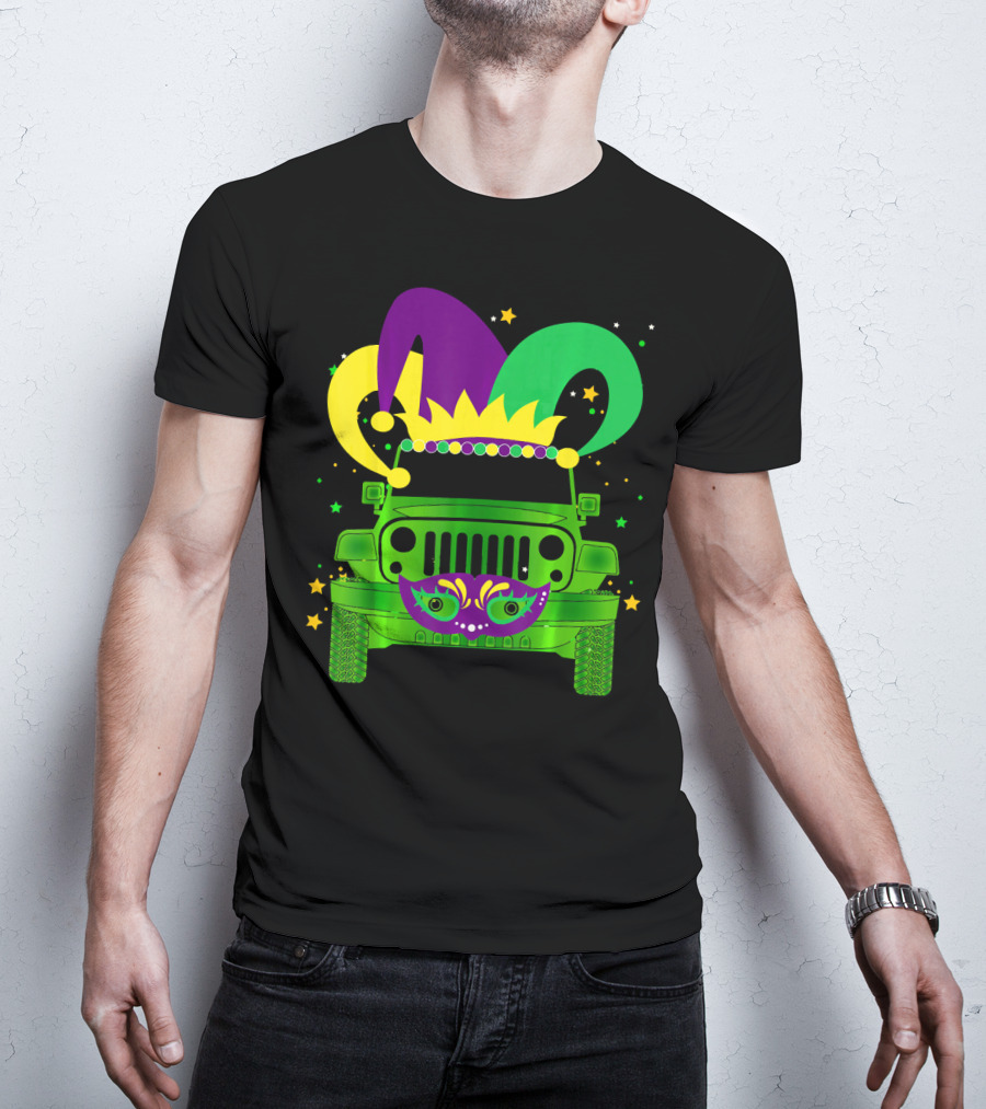 Mardi Gras Jester Hat Mask Jeep Love T-Shirt