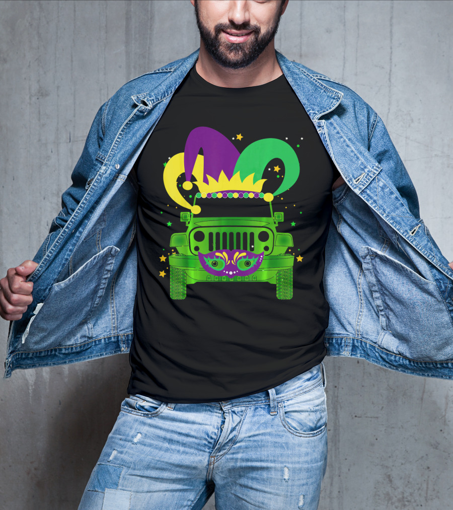 Mardi Gras Jester Hat Mask Jeep Love T-Shirt