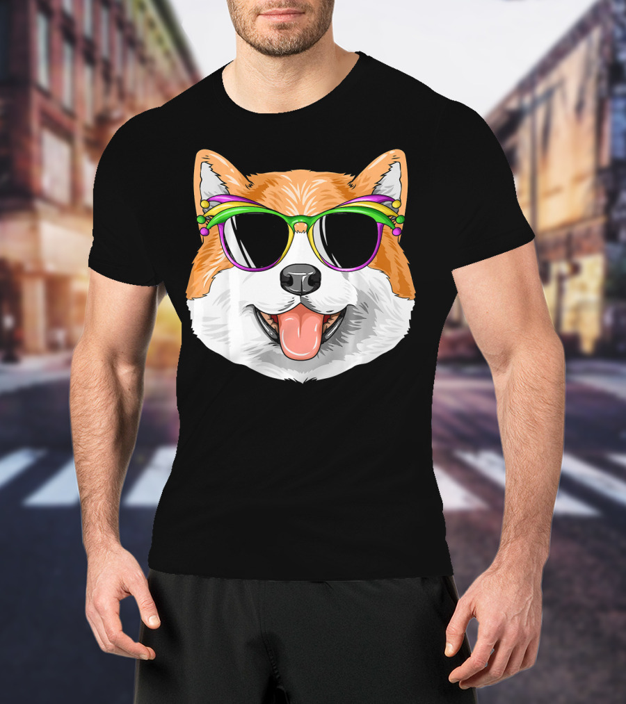Akita Mardi Gras Carnival Mask Dog Sunglasses T-Shirt