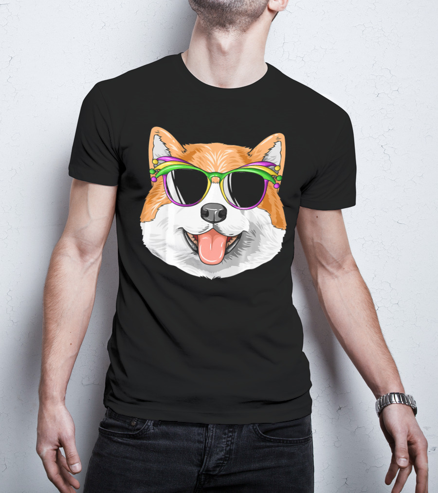 Akita Mardi Gras Carnival Mask Dog Sunglasses T-Shirt