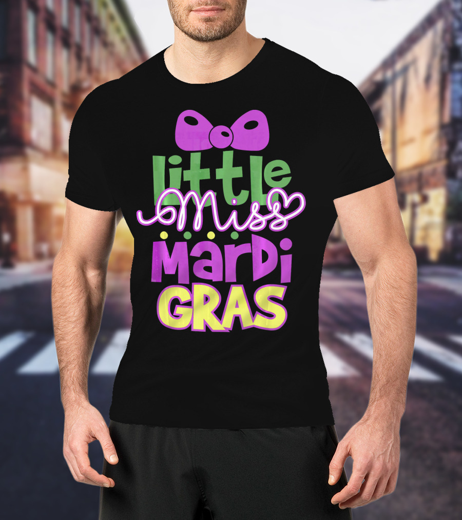 Little Miss Mardi Gras Bow Colorful Letters T-Shirt