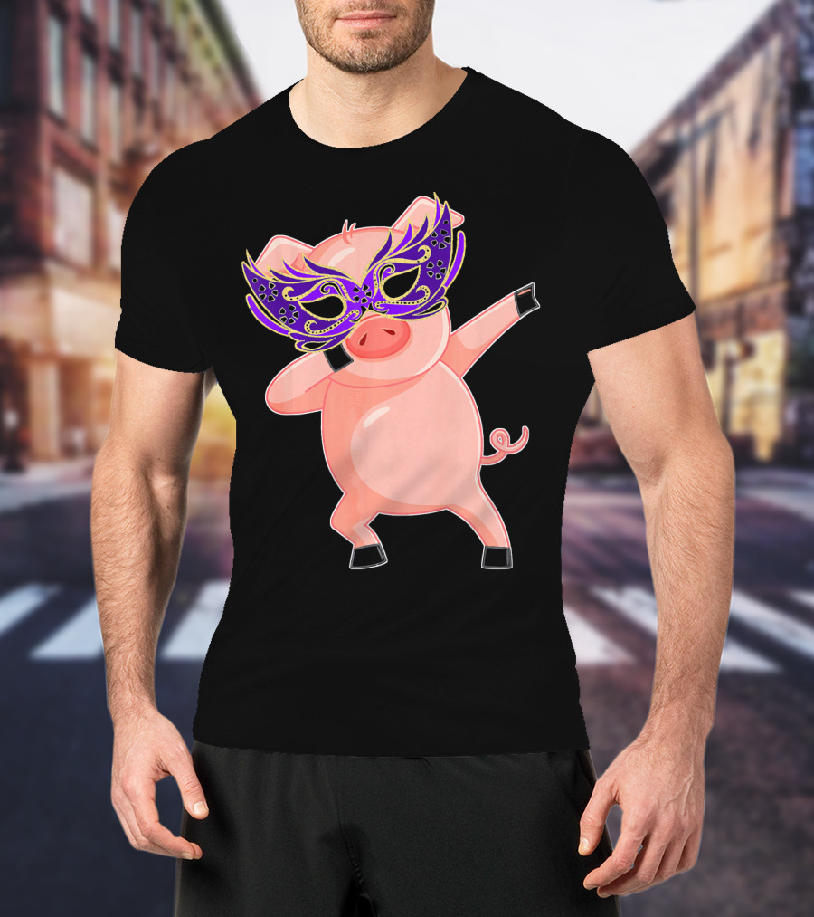 Mardi Gras Pig With Purple Mask Dabbing T-Shirt