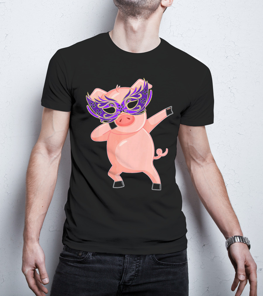 Mardi Gras Pig With Purple Mask Dabbing T-Shirt