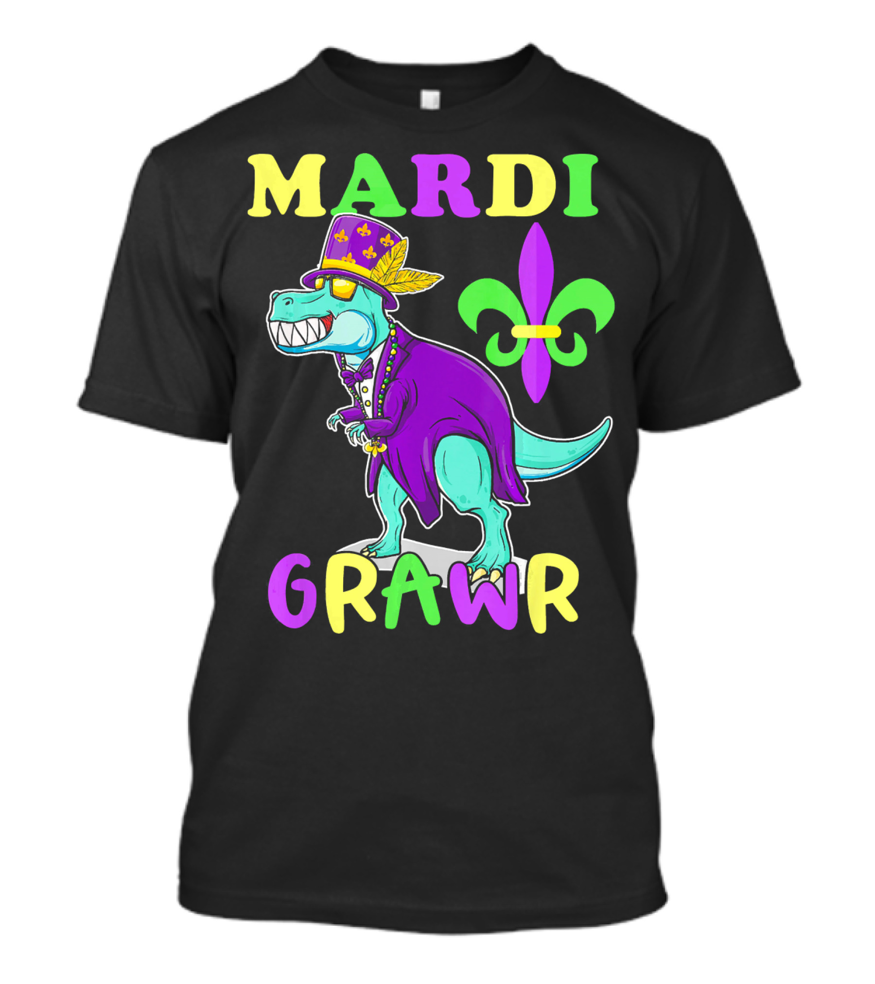 Mardi Grawr Dinosaur Rex New Orleans Fleur De Lis T-Shirt